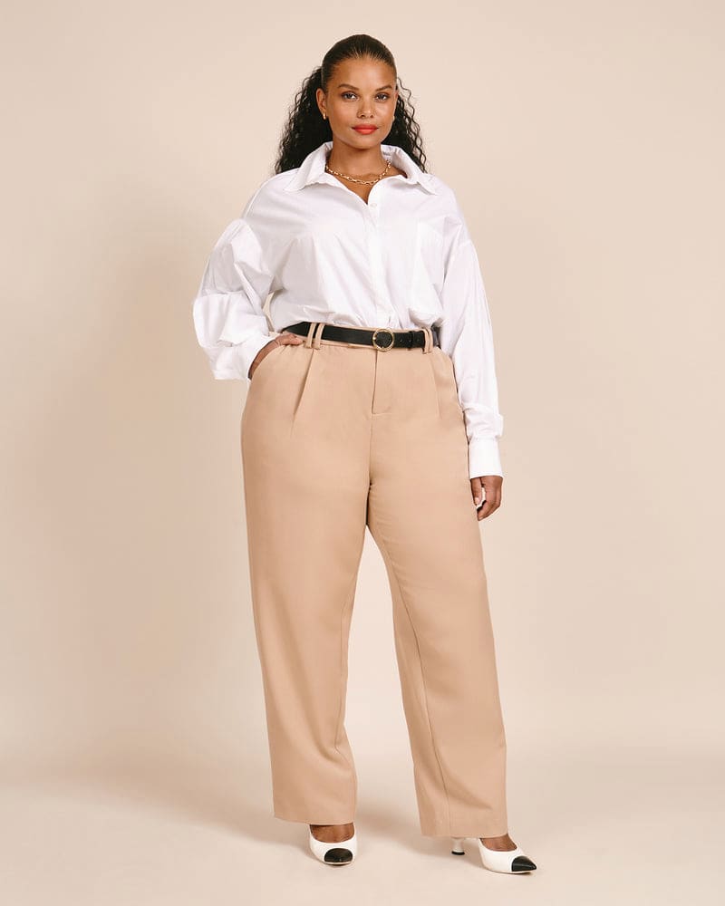 Plus size model wearing Chloe Straight Leg Trouser by 11 Honoré Collection | Dia&Co | dia_product_style_image_id:199766